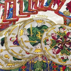 Hermes Le Tarot Silk Scarf in Green, Red & Gold